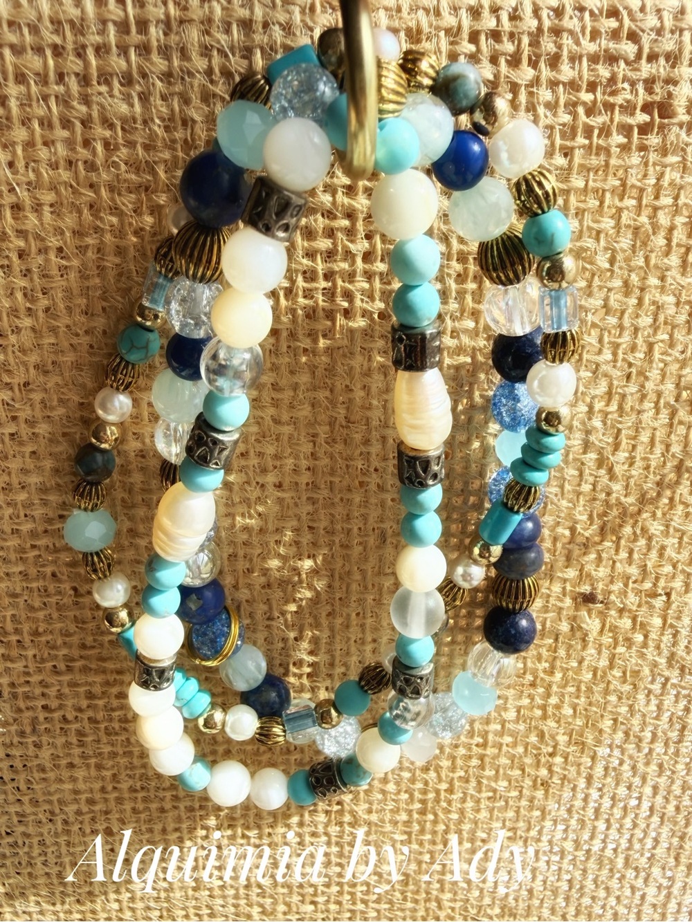 Turquoise & Blue Beaded Multi-Strand Bracelet stack - Picture 2 of 5